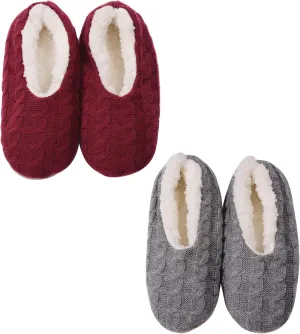 Panda Bros 2 Pairs Slipper Socks For Women With Grippers, Fuzzy Womens Slipper Socks With Non Slip Bottoms, Cozy Warm House Slippers