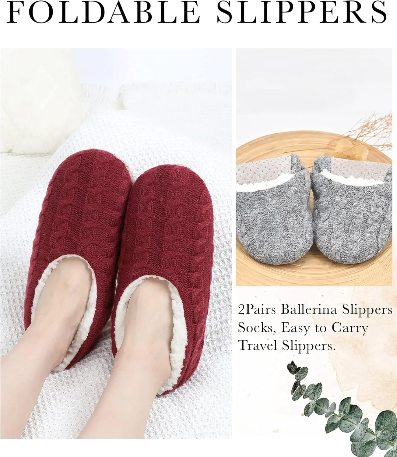 Panda Bros 2 Pairs Slipper Socks For Women With Grippers, Fuzzy Womens Slipper Socks With Non Slip Bottoms, Cozy Warm House Slippers
