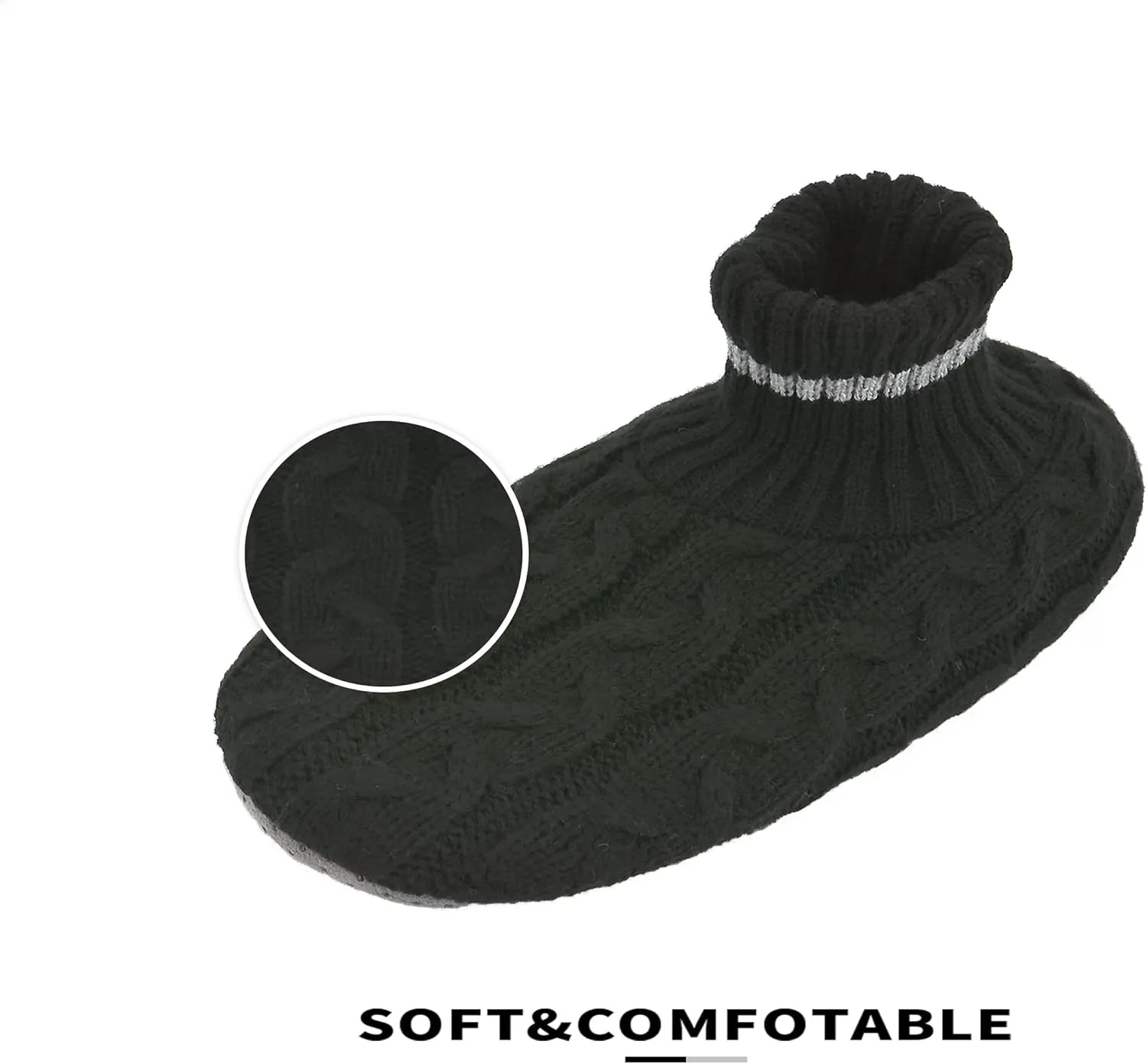 Panda Bros Men's Slipper Socks, Winter Cable Knit Non-Skid Warm Cozy Soft Indoor Socks With Fluffy Sherpa Lined