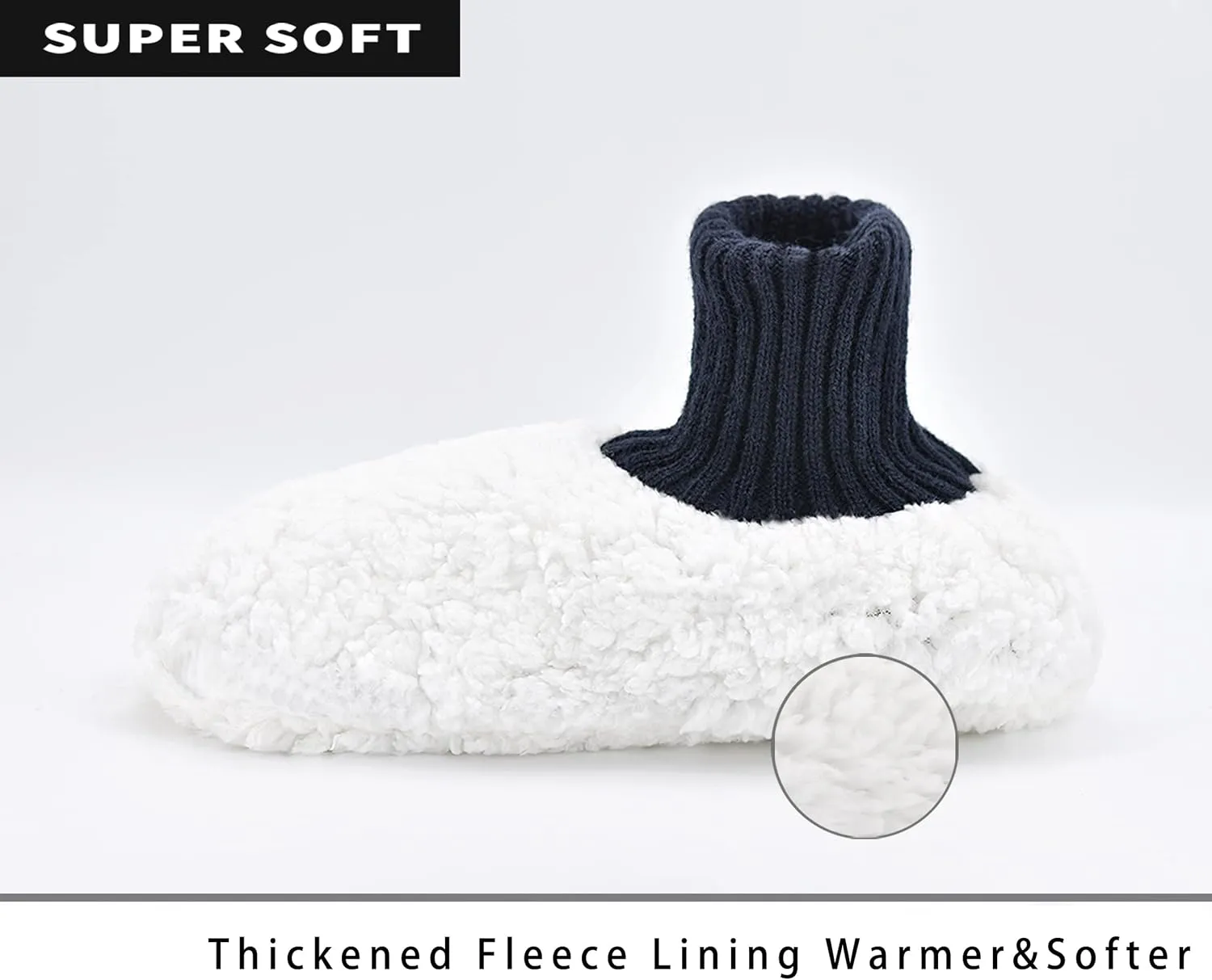 Panda Bros Men's Slipper Socks, Winter Cable Knit Non-Skid Warm Cozy Soft Indoor Socks With Fluffy Sherpa Lined