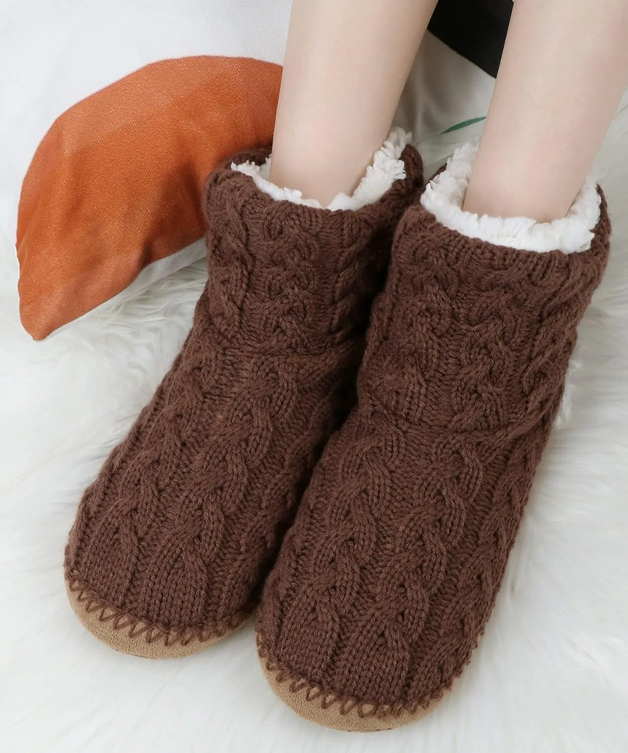 Panda Bros Slipper Socks For Women With Grippers, Fuzzy Womens Slipper Booties With Non Slip Bottoms, Cozy Warm House Slippers