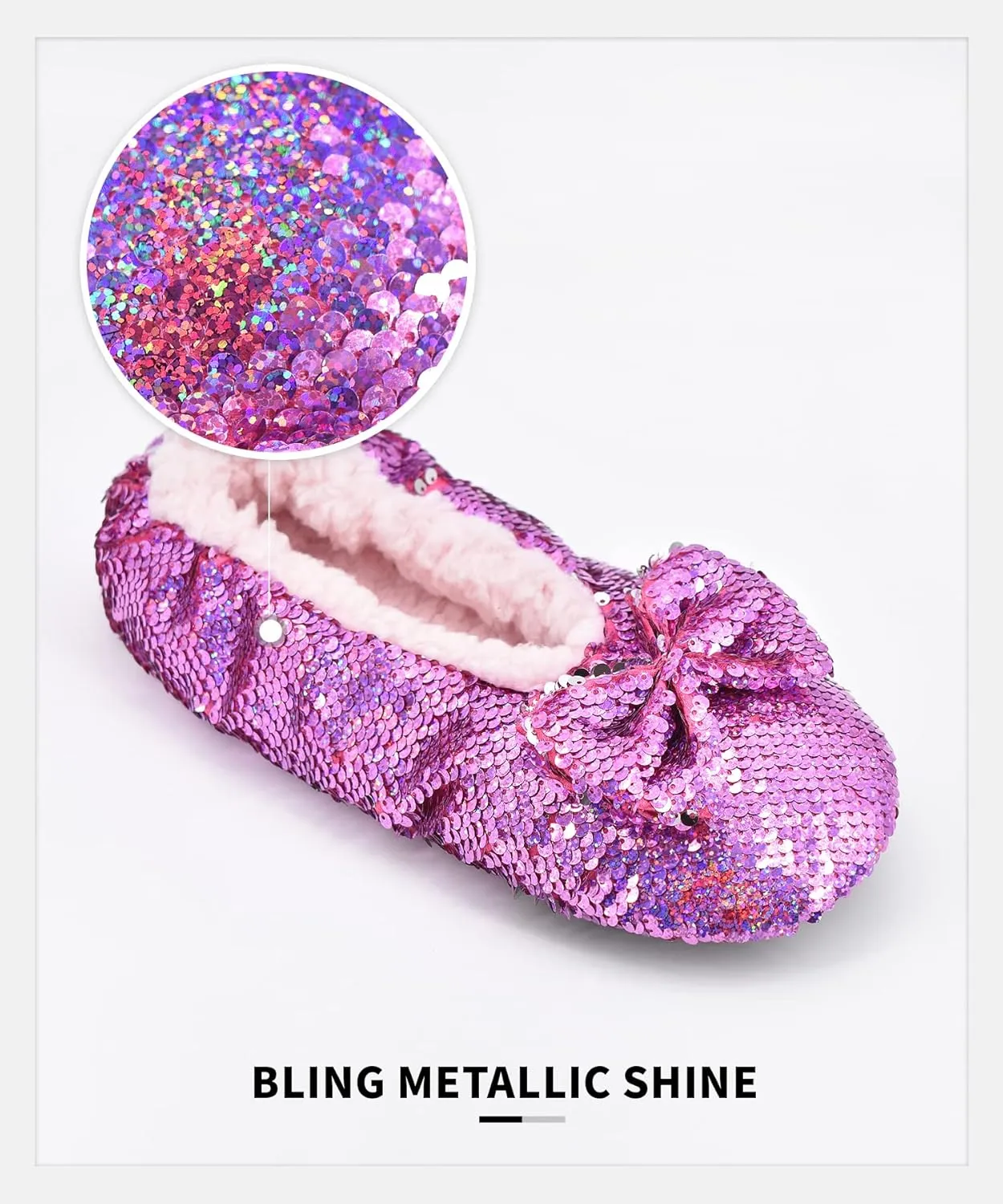 Panda Bros Womens Ballerina Sequin Slippers, Bling House Slippers With Grippers