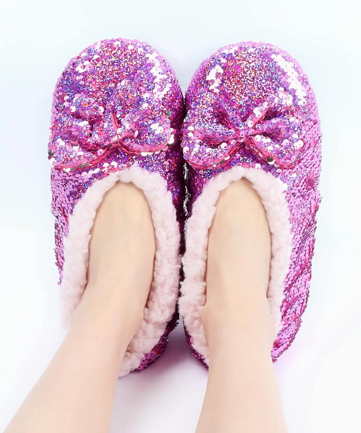 Panda Bros Womens Ballerina Sequin Slippers, Bling House Slippers With Grippers