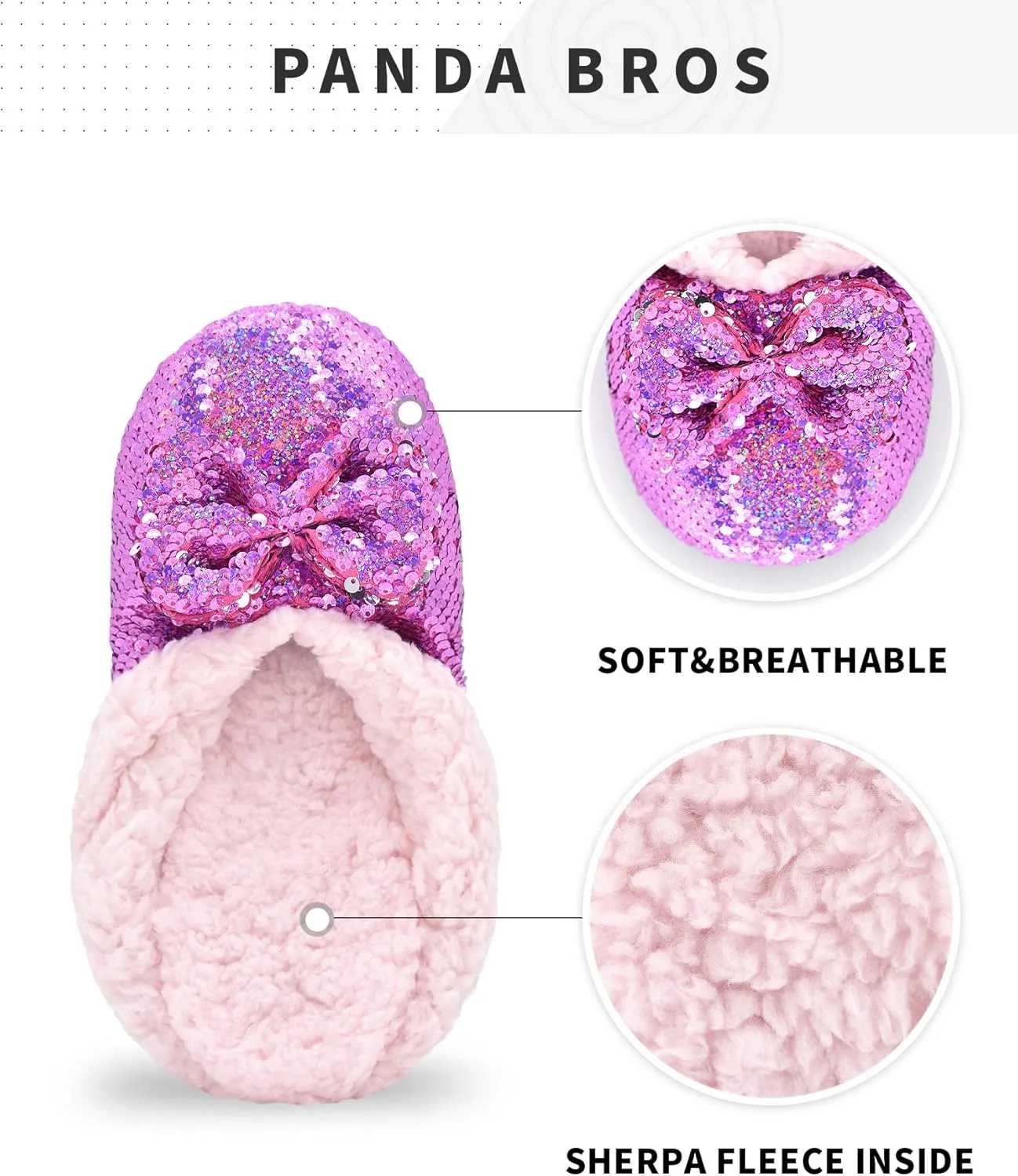 Panda Bros Womens Ballerina Sequin Slippers, Bling House Slippers With Grippers