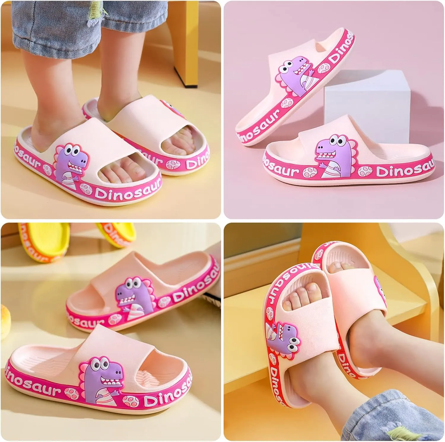 Panegy Boys Girls Shower Slides Cute Dinosaur Print Slides Sandals Non-Slip Summer Beach Slippers Sandals