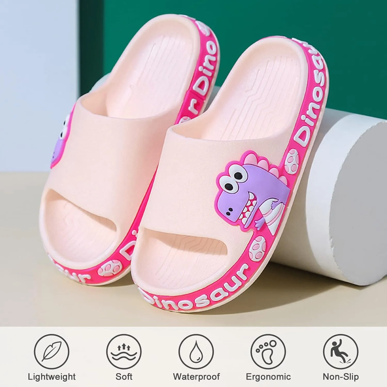Panegy Boys Girls Shower Slides Cute Dinosaur Print Slides Sandals Non-Slip Summer Beach Slippers Sandals