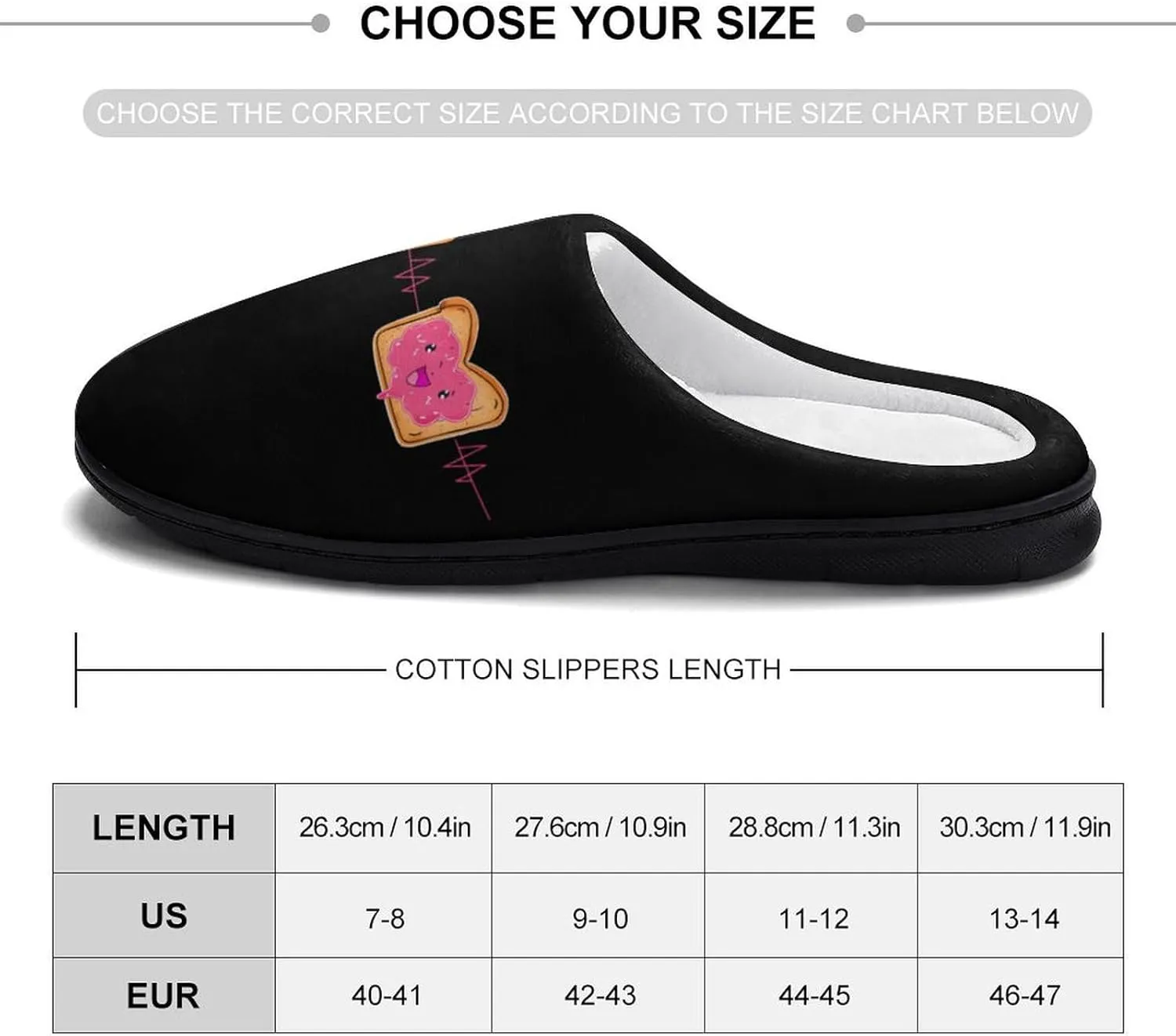 Peanut Butter Jelly Heartbeat Men's Cotton Slipper House Warm Shoes Adult Slip On Soft Memory Foam for Indoor Outdoor