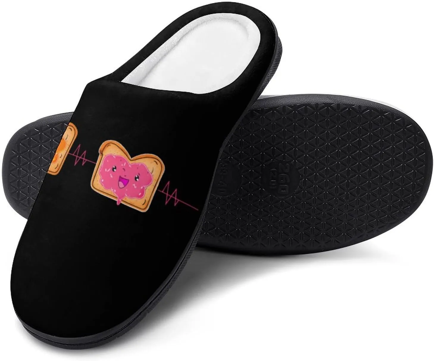 Peanut Butter Jelly Heartbeat Men's Cotton Slipper House Warm Shoes Adult Slip On Soft Memory Foam for Indoor Outdoor