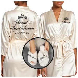 Personalized Sweet Sixteen Robe and Slipper Set, Pretty Sweet 16 Robe, 16th Birthday Gifts for Her, Sweet Sixteen Slippers, Sweet 16 Gifts