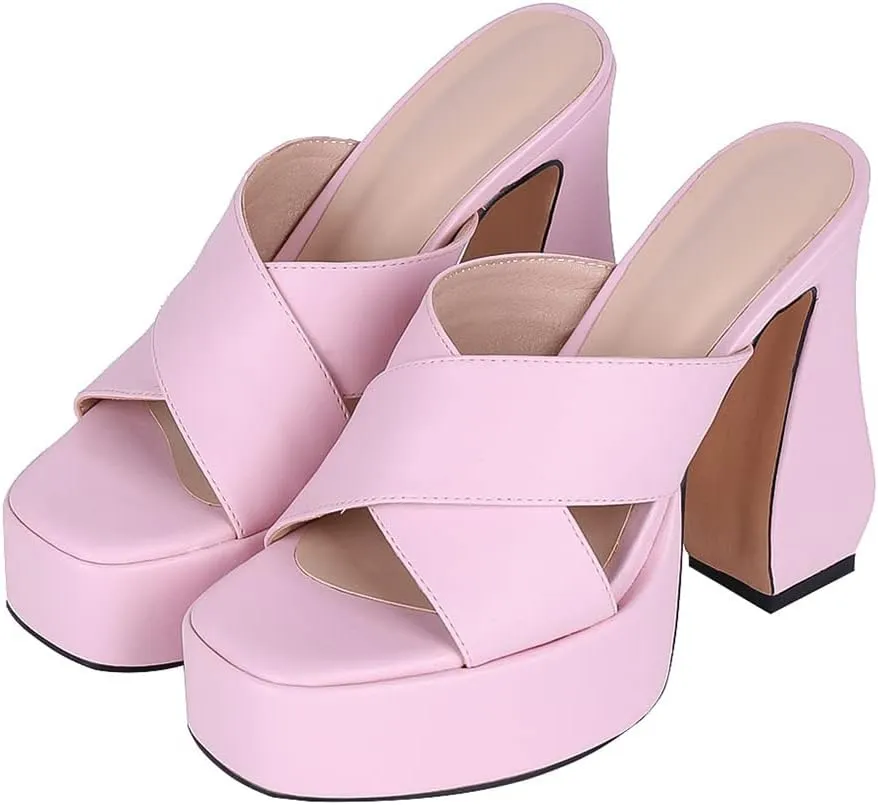 Platform Heels Slippers Slip On Show Slingback Chunky Heels