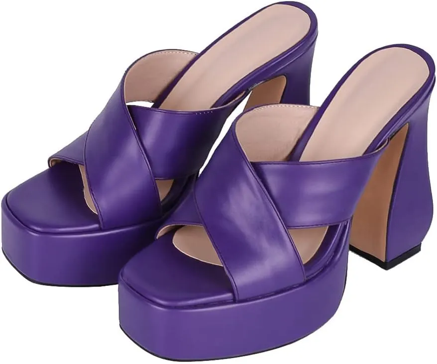 Platform Heels Slippers Slip On Show Slingback Chunky Heels