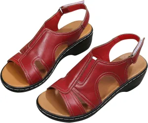 Platform Wedge Sandals for Women Casual Retro PU Leather Shoes Summer Open Toe Ankle Strap Elegant Roman Sandal