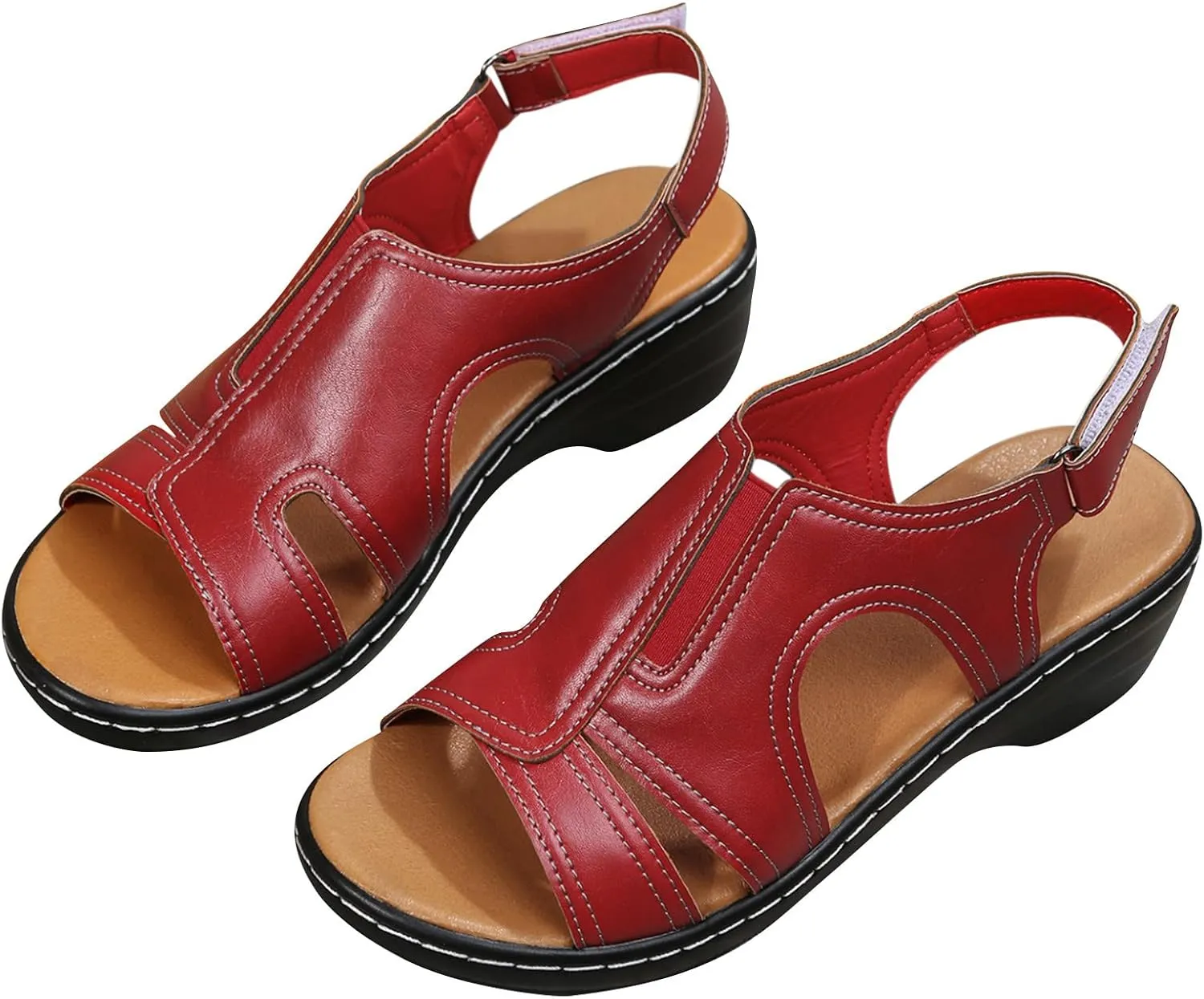 Platform Wedge Sandals for Women Casual Retro PU Leather Shoes Summer Open Toe Ankle Strap Elegant Roman Sandal
