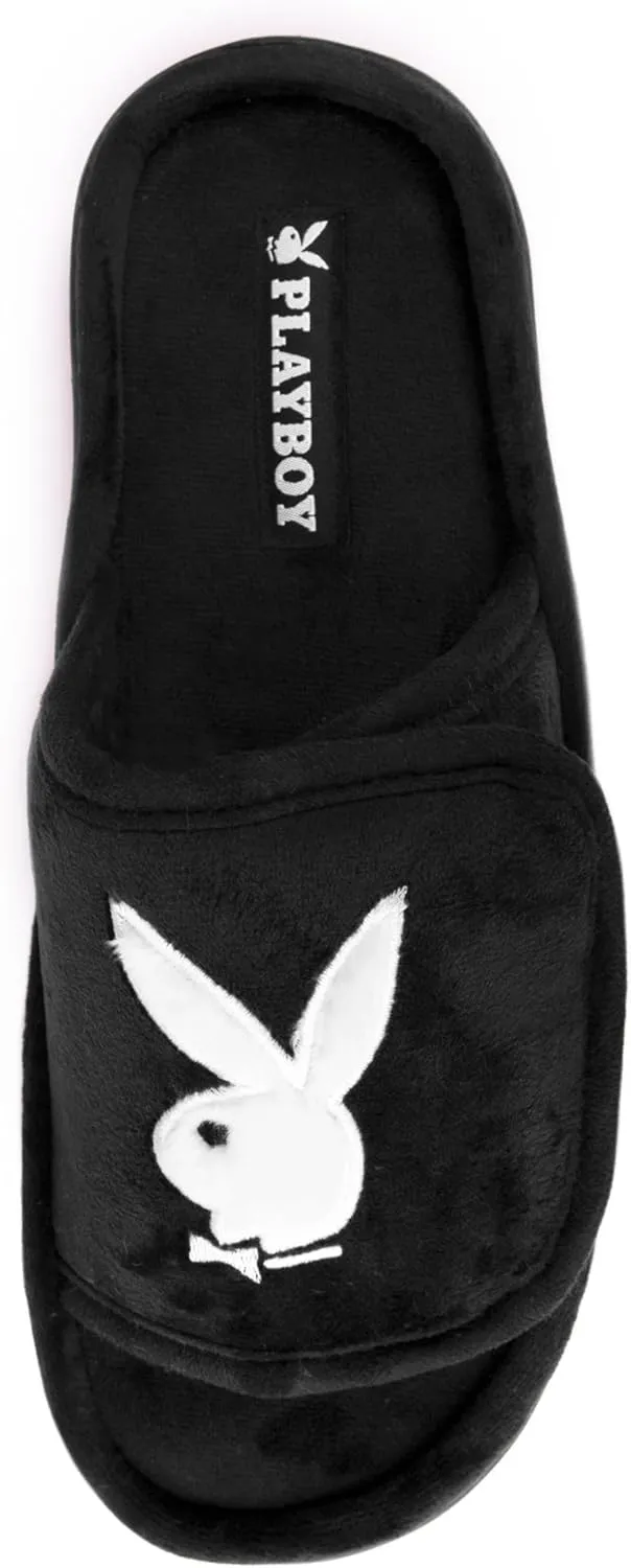 Playboy Unisex-Adult Adjustable Cozy Plush Velour Memory Foam Indoor Outdoor Soled Slipper in Sizes S-XL