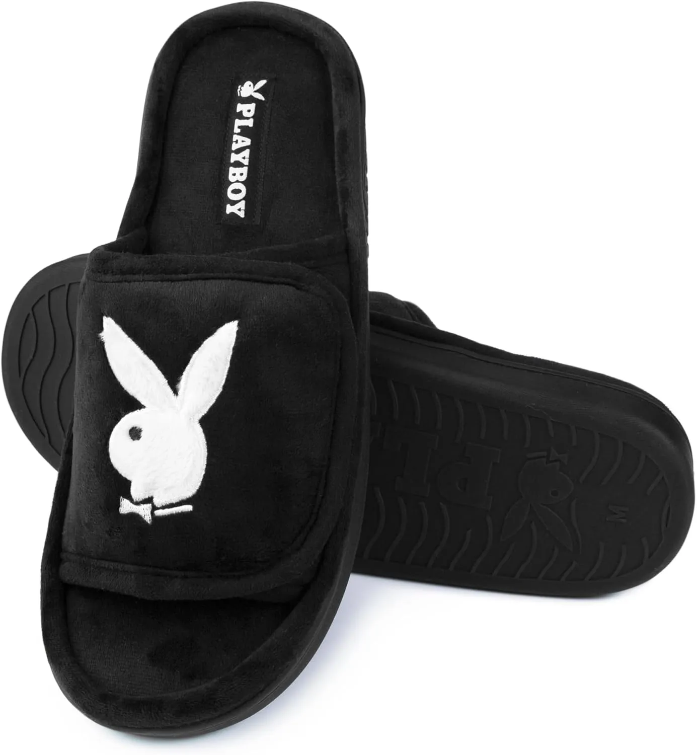 Playboy Unisex-Adult Adjustable Cozy Plush Velour Memory Foam Indoor Outdoor Soled Slipper in Sizes S-XL