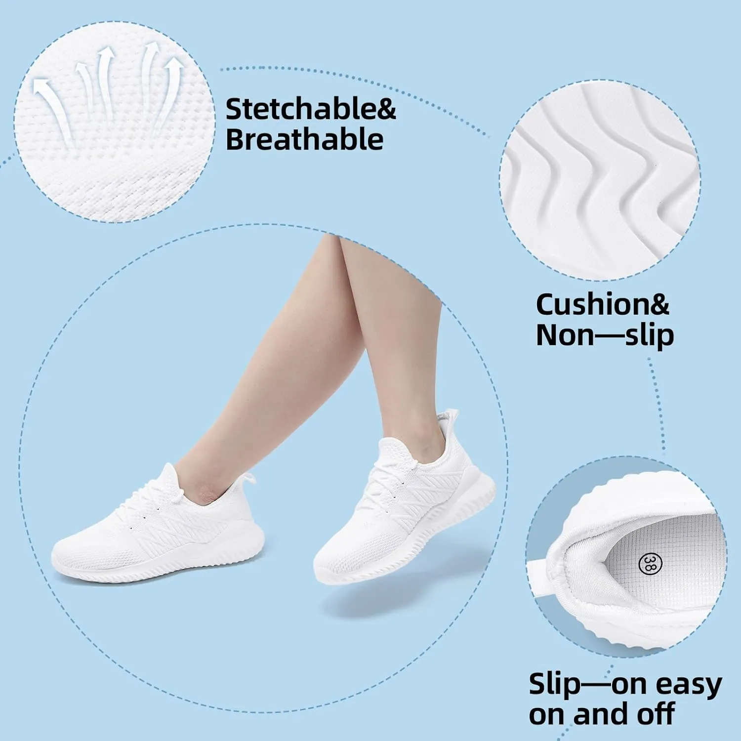 PPQ Womens Slip On Walking Shoes，Memory Foam Lightweight Comfort Casual Workout Shoes,Yoga Or Tennis Or Running Sneakers