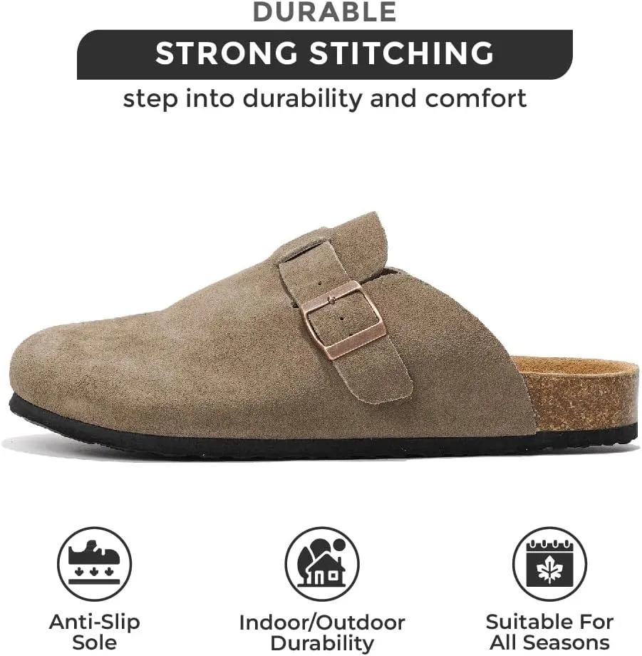 Project Cloud Mens Clogs - Full Grain Genuine Leather Memory Foam Clogs for Men Arch Support Cork Footbed - Non Slip Platform Mules (Brooklyn)