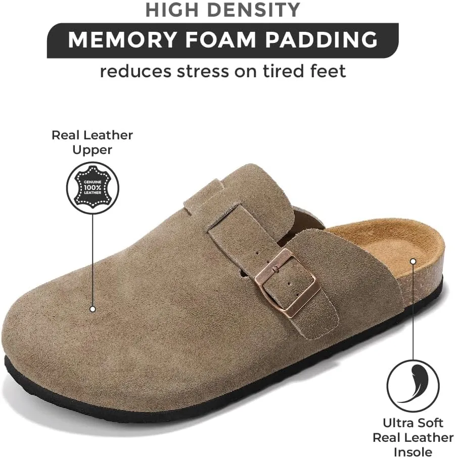 Project Cloud Mens Clogs - Full Grain Genuine Leather Memory Foam Clogs for Men Arch Support Cork Footbed - Non Slip Platform Mules (Brooklyn)