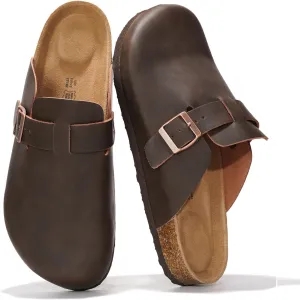 Project Cloud Mens Clogs - Full Grain Genuine Leather Memory Foam Clogs for Men Arch Support Cork Footbed - Non Slip Platform Mules (Brooklyn)
