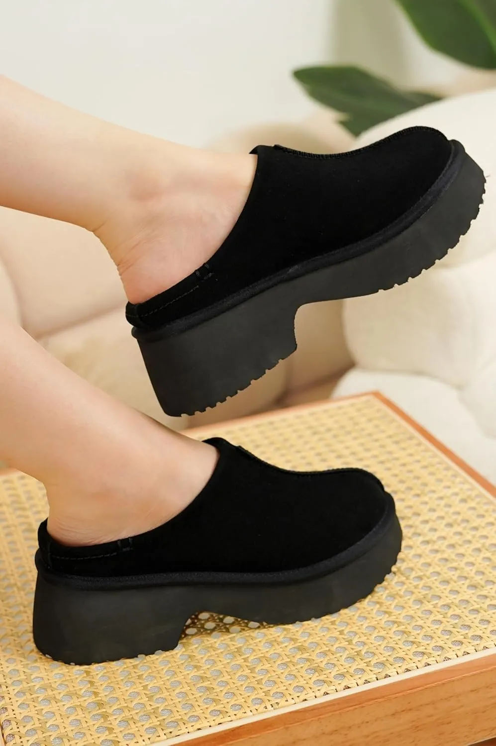 Project Cloud Platform Clogs for Women Footwear - Memory Foam and Non-Slip Genuine Suede Slip-on Mules Shoes, Comfortable Stylish Closed Toe Clogs for Women 2025 (Johnna)