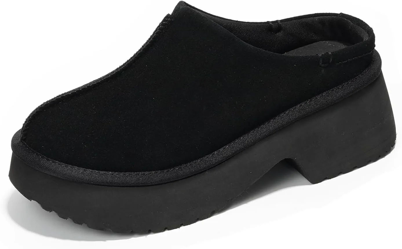 Project Cloud Platform Clogs for Women Footwear - Memory Foam and Non-Slip Genuine Suede Slip-on Mules Shoes, Comfortable Stylish Closed Toe Clogs for Women 2025 (Johnna)
