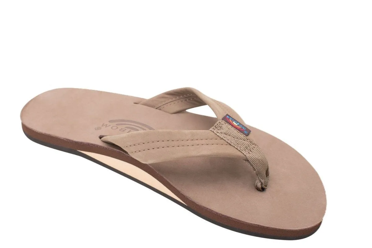 Rainbow Sandals Men's Leather Single Layer Wide Strap Dark Brown Flip Flop