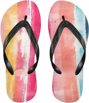 Rainbow Stripe Flip Flop Beach Summer Casual Sandal for Women & Men Shower Shoes XXL