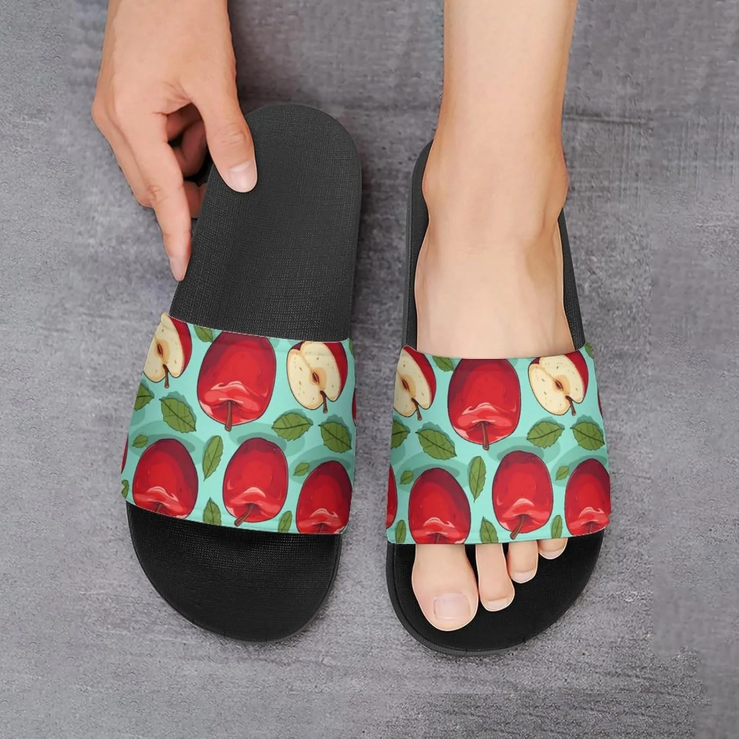Red-Apples PVC Home Slippers Non Slip Shower Shoes Bathroom Slippers Sandals for Women Men
