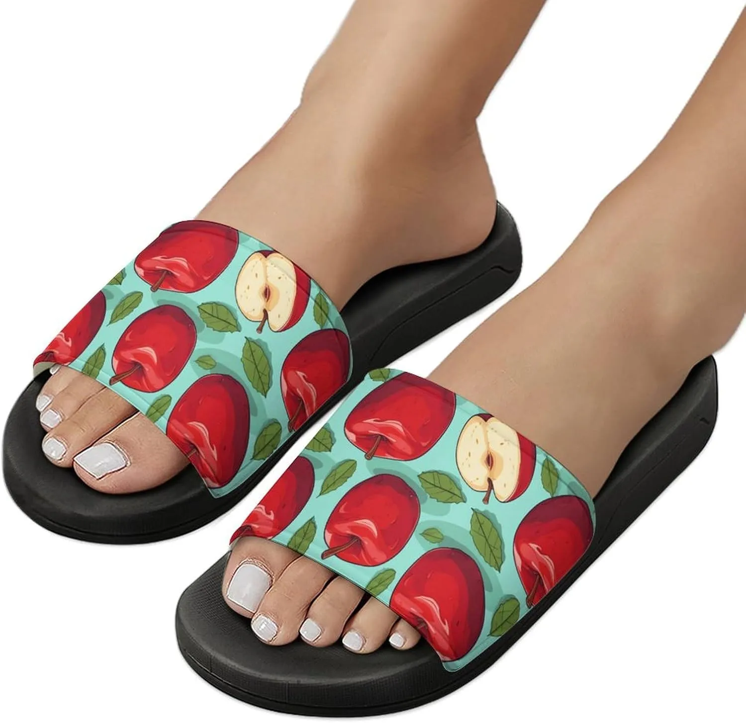 Red-Apples PVC Home Slippers Non Slip Shower Shoes Bathroom Slippers Sandals for Women Men