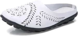 RiceelSor Women All-Match Hollow Breathable Flats Summer Slippers,Slip-on Round Toe Non-slip Softsole Lightweight Comfortable Orthotic Dressy Leather Loafer