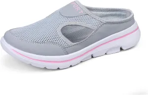 RiceelSor Womens Mesh Hollow Out Mule Sneaker Backless Slip on Breathable Comfort Lightweight Knitted with Arch Support Platform Walking Slippers.Plus Size