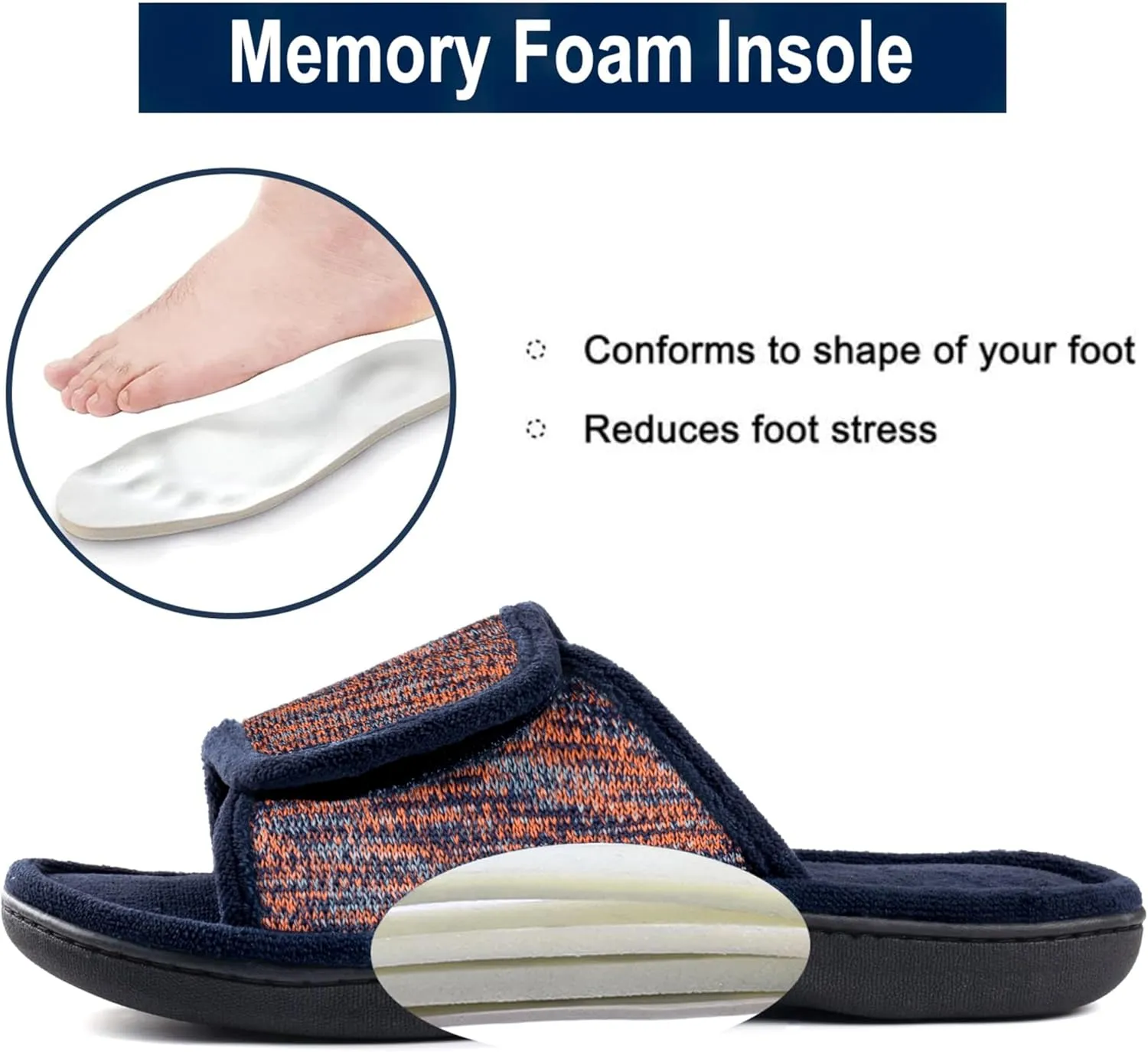RockDove Men's Adjustable Wrap Memory Foam Slide Slipper
