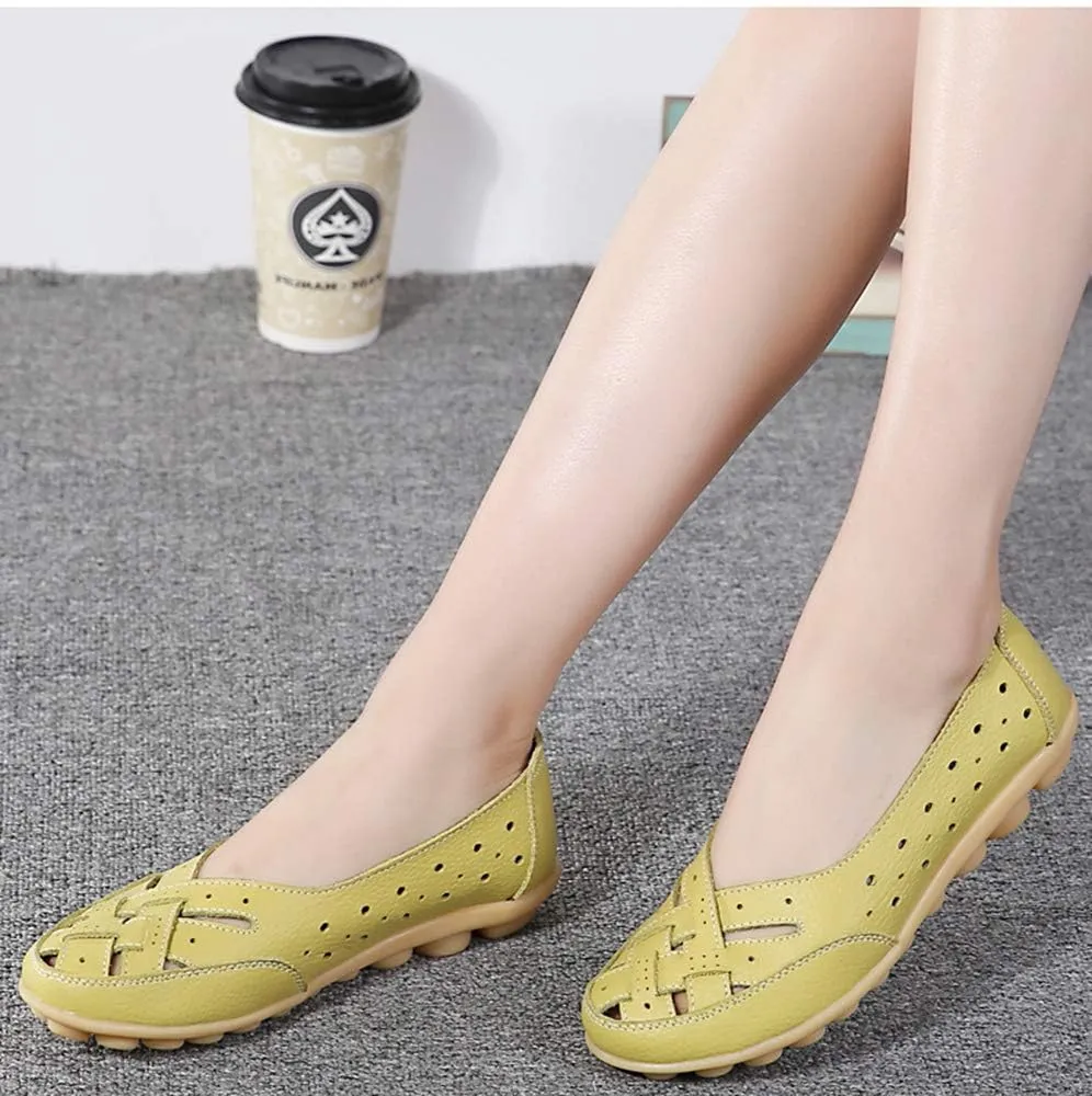 Rojeam Women's Casual Leather Moccasins Slip-on Loafers Boat Shoes Flats Driving Shoes Sandals