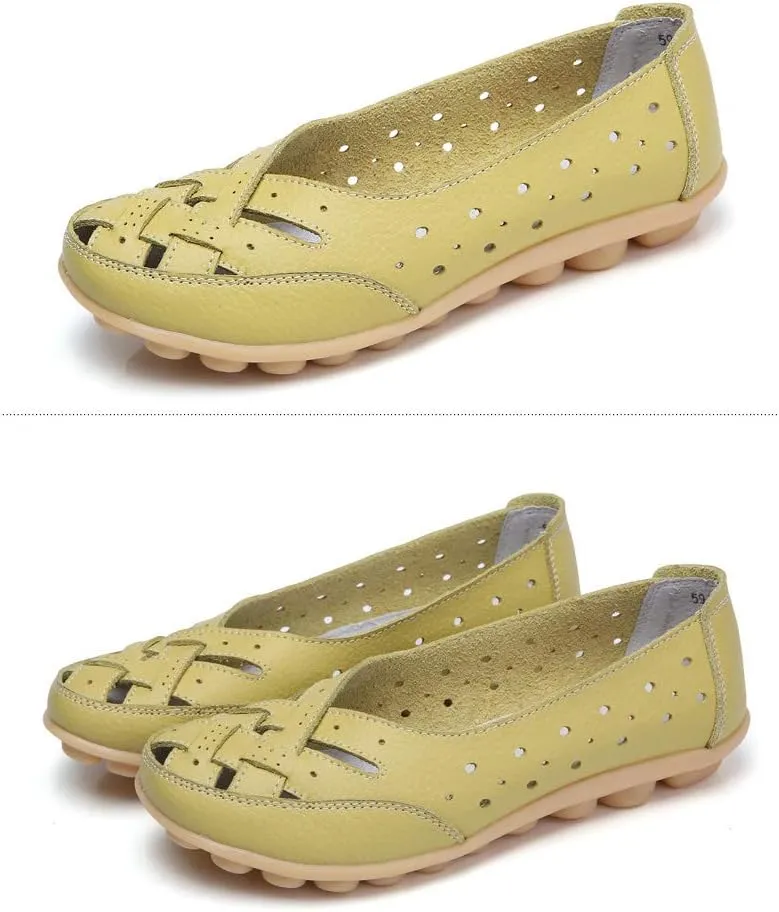 Rojeam Women's Casual Leather Moccasins Slip-on Loafers Boat Shoes Flats Driving Shoes Sandals