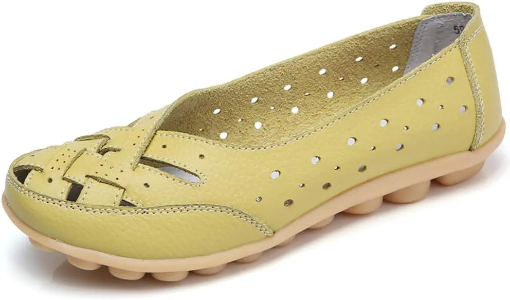 Rojeam Women's Casual Leather Moccasins Slip-on Loafers Boat Shoes Flats Driving Shoes Sandals