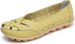 Rojeam Women's Casual Leather Moccasins Slip-on Loafers Boat Shoes Flats Driving Shoes Sandals