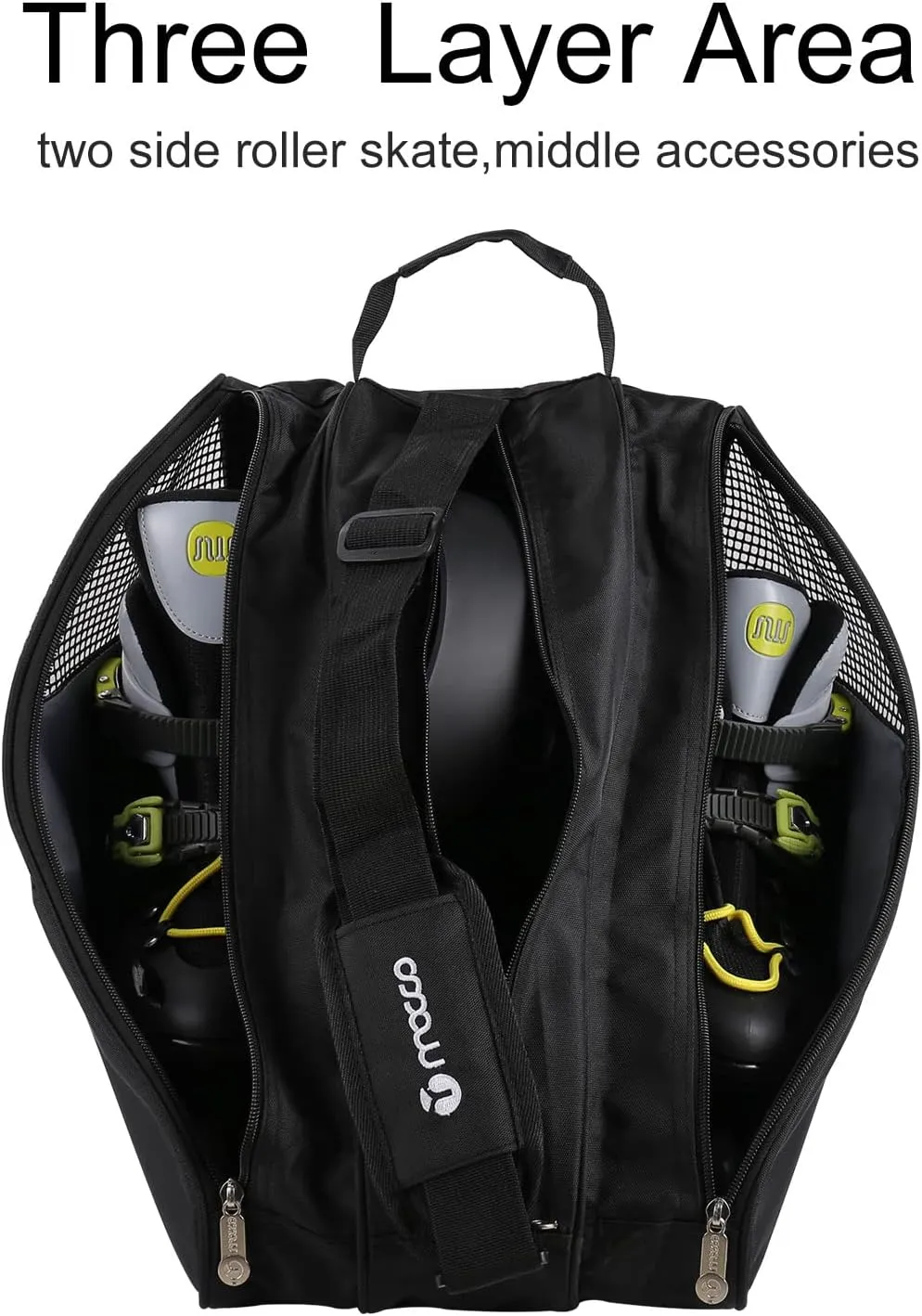 Roller Skate Bag, 3 Layer, Breathable Ice Skate Bag with Adjustable Shoulder Strap, Zipper Pocket