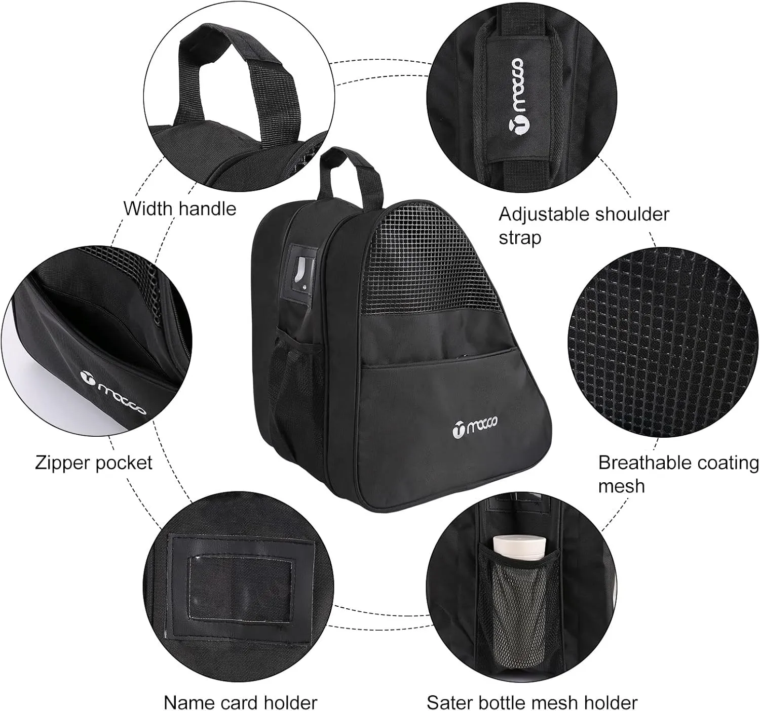 Roller Skate Bag, 3 Layer, Breathable Ice Skate Bag with Adjustable Shoulder Strap, Zipper Pocket