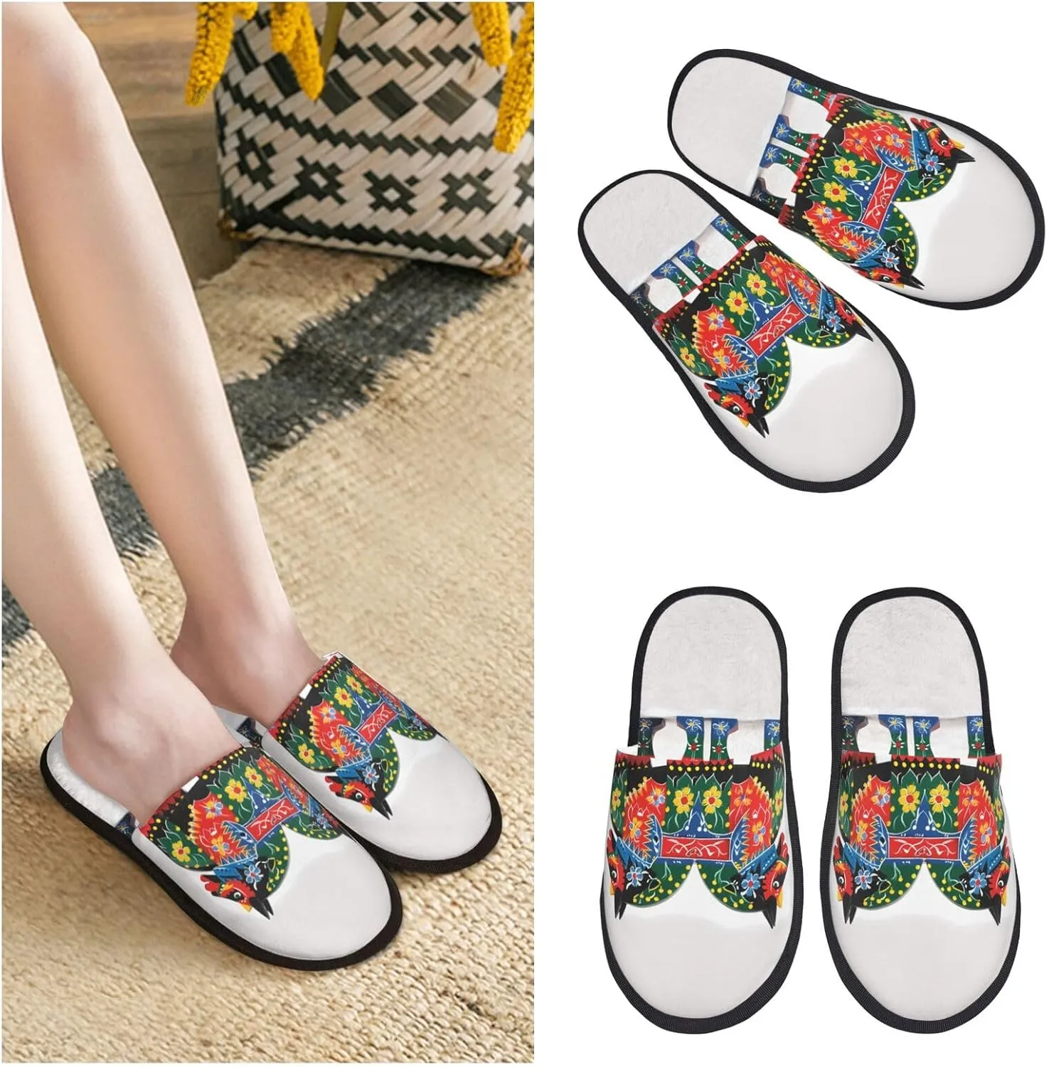 Runner Swedish Dala Horse Folk Women's Fuzzy Slippers Slip-on Slipper Soft Comfy Bedroom Slippers Non-slip House Shoes