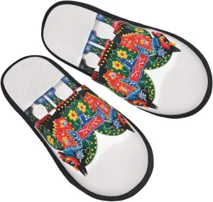 Runner Swedish Dala Horse Folk Women's Fuzzy Slippers Slip-on Slipper Soft Comfy Bedroom Slippers Non-slip House Shoes