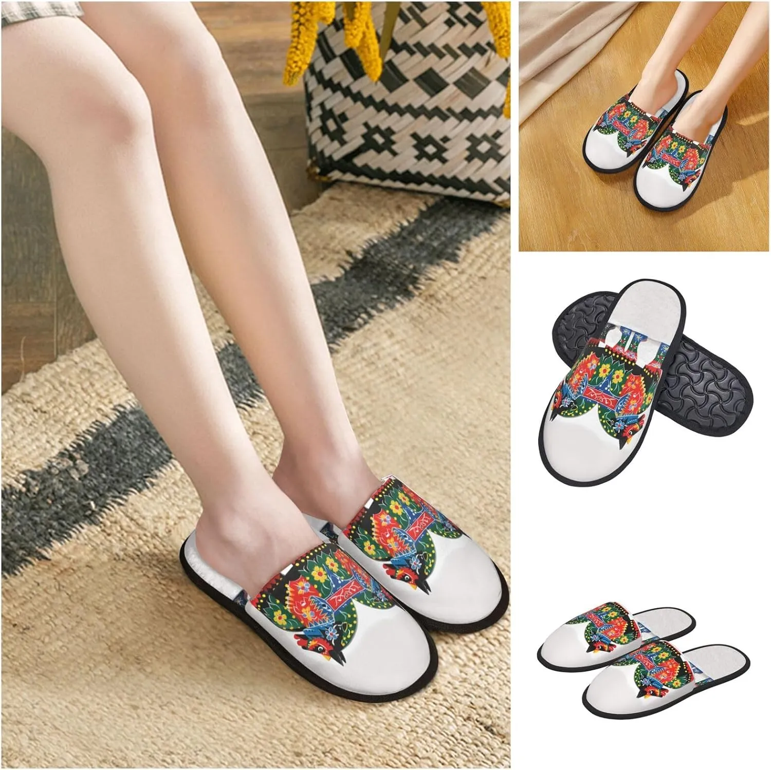 Runner Swedish Dala Horse Folk Women's Fuzzy Slippers Slip-on Slipper Soft Comfy Bedroom Slippers Non-slip House Shoes