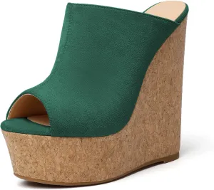 SAMMITOP Women's Platform Wedge Open Toe Sandals,Ladies Slip On Wedge Mule Shoes
