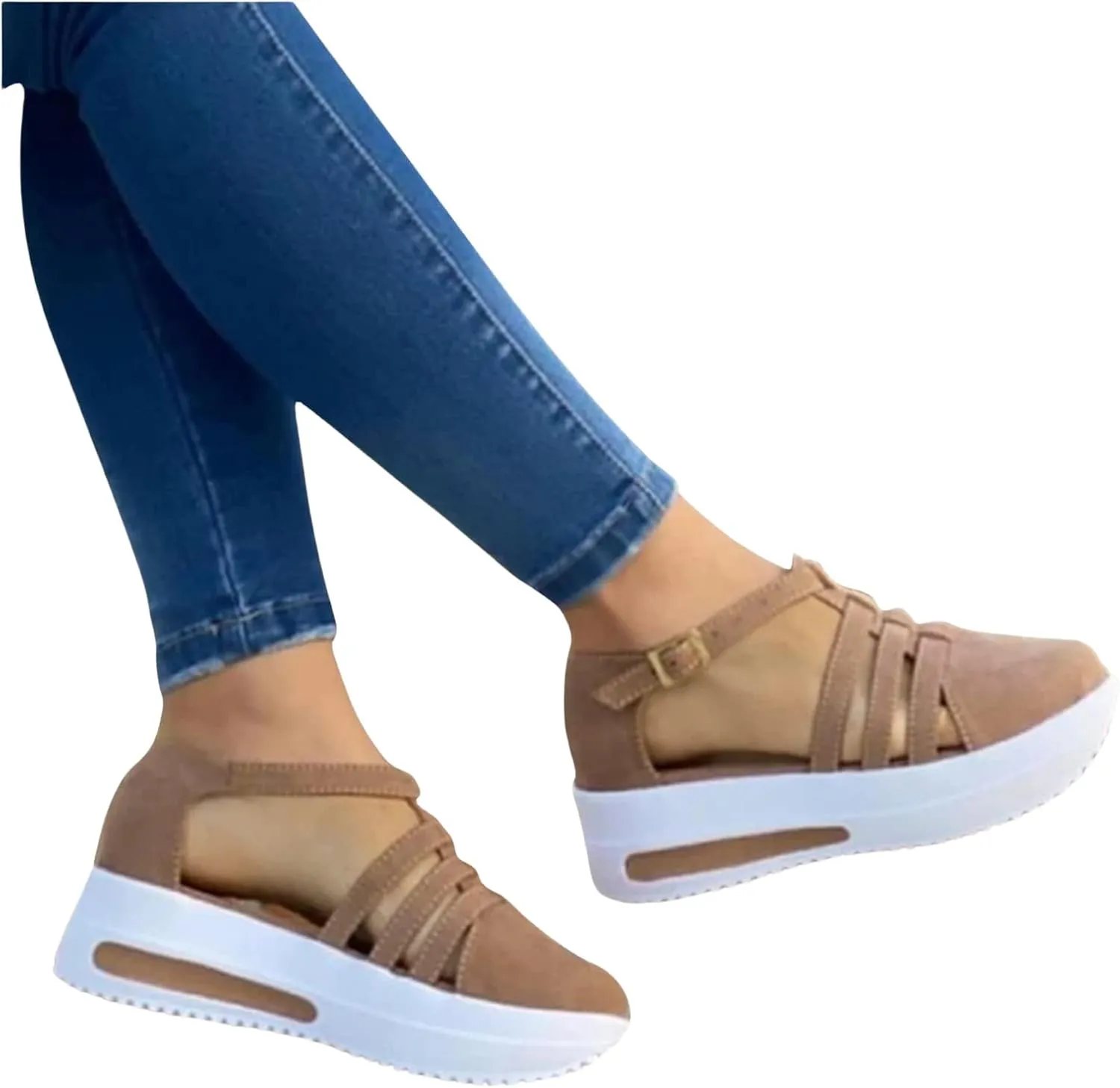 Sandals for Women Dressy Summer Casual Closed Toe Ankle Strap Espadrilles Wedge Comfortable Brown 2025 Shoes Cutout Low Wedges Slip on Buckle Outdoor Orthopedic Platform Sneakers