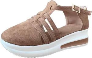 Sandals for Women Dressy Summer Casual Closed Toe Ankle Strap Espadrilles Wedge Comfortable Brown 2025 Shoes Cutout Low Wedges Slip on Buckle Outdoor Orthopedic Platform Sneakers