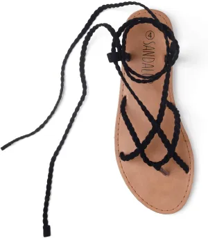 SANDALUP Women Braided Tie up Sandals
