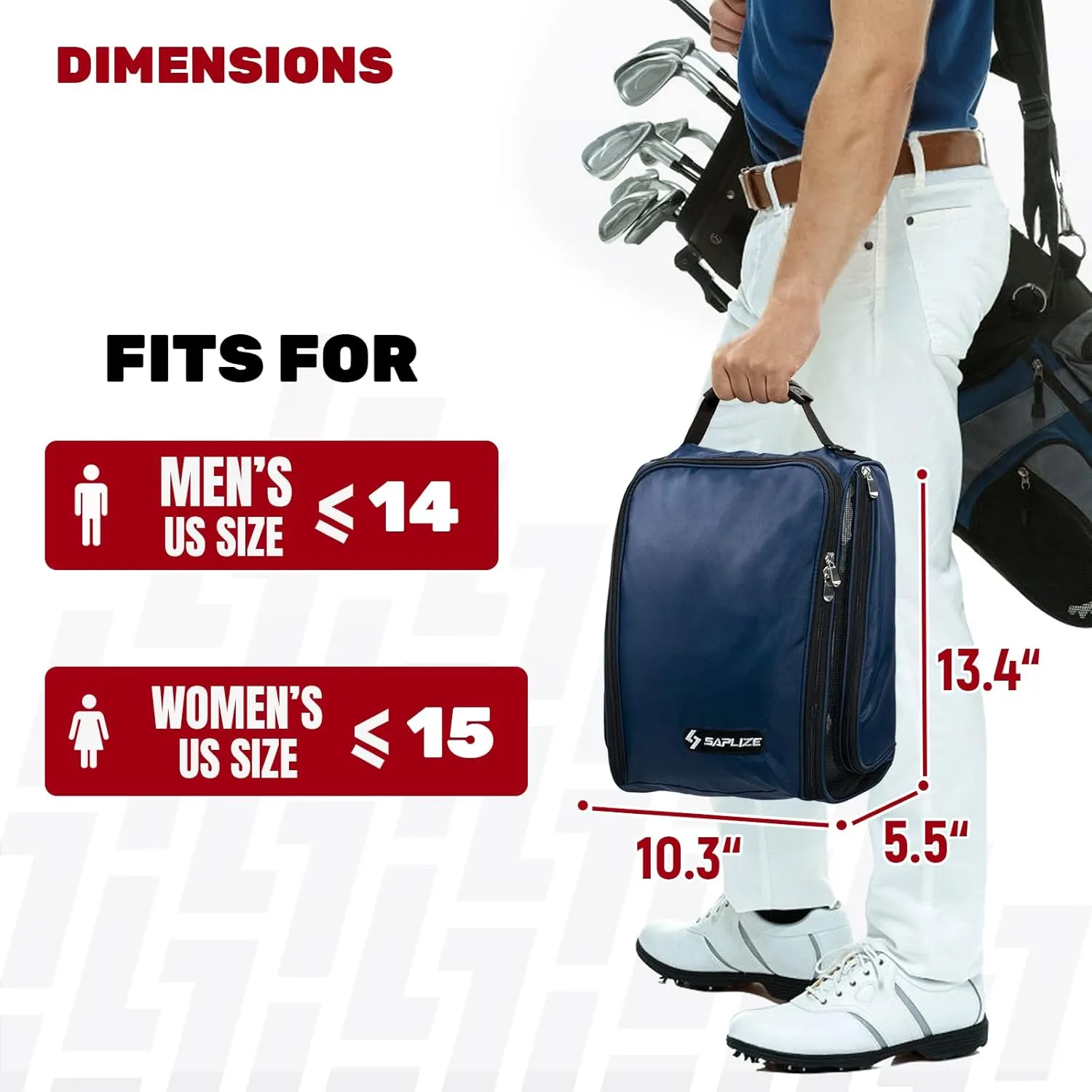 SAPLIZE Golf Shoe Bag, with Mesh Ventilation & Outside Pocket for Golf Aceesories, Breathable Shoe Carrier Tote Bags, Sports Travel Shoe Storage Organizer Bag, Blue