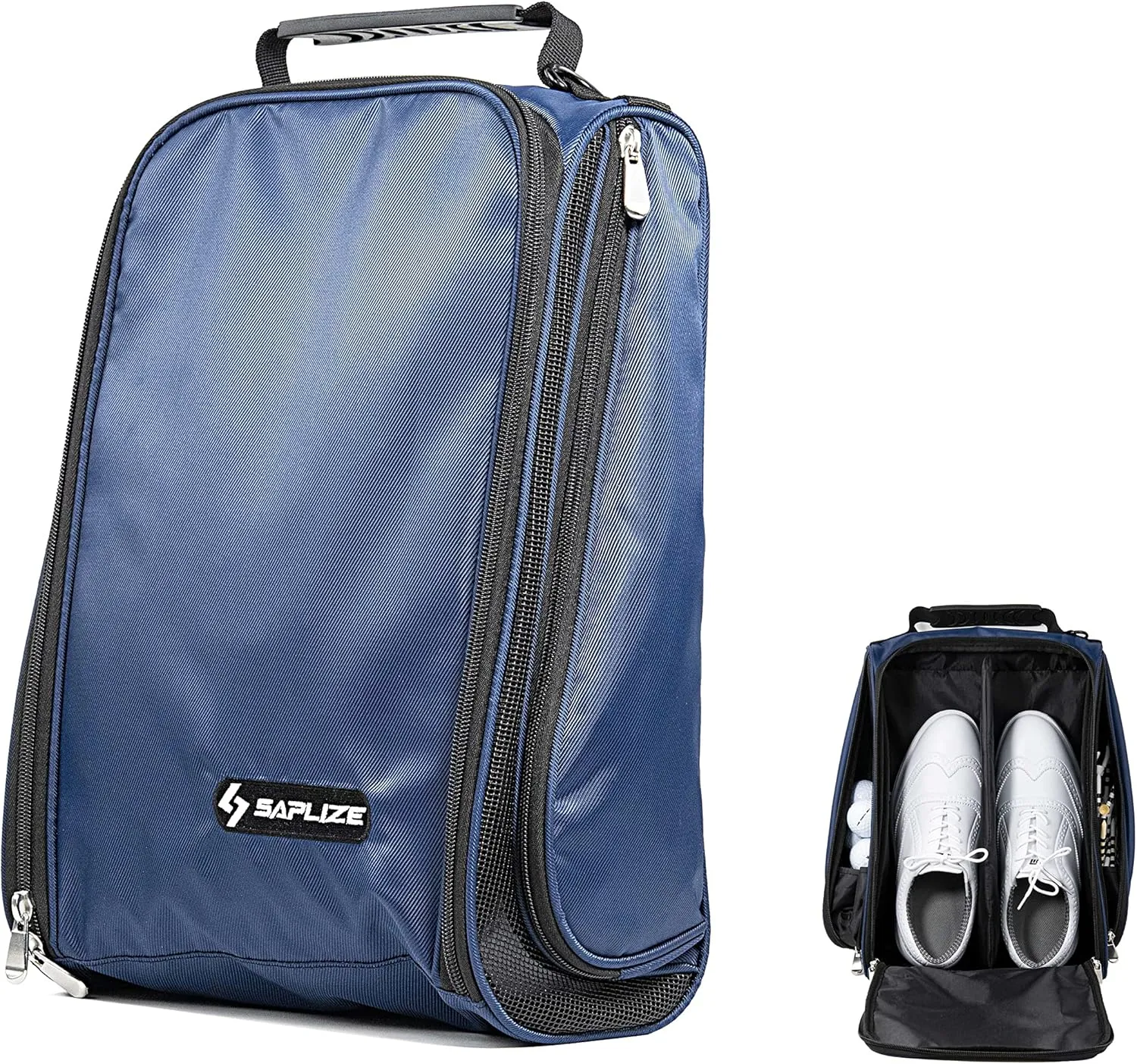 SAPLIZE Golf Shoe Bag, with Mesh Ventilation & Outside Pocket for Golf Aceesories, Breathable Shoe Carrier Tote Bags, Sports Travel Shoe Storage Organizer Bag, Blue