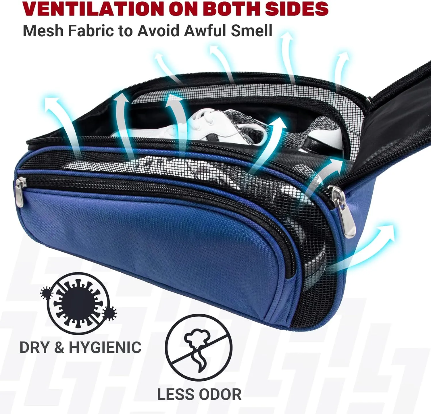 SAPLIZE Golf Shoe Bag, with Mesh Ventilation & Outside Pocket for Golf Aceesories, Breathable Shoe Carrier Tote Bags, Sports Travel Shoe Storage Organizer Bag, Blue