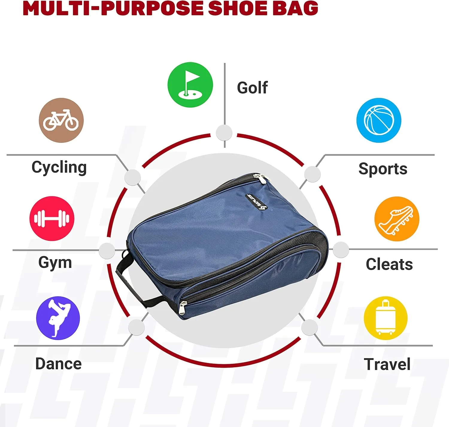 SAPLIZE Golf Shoe Bag, with Mesh Ventilation & Outside Pocket for Golf Aceesories, Breathable Shoe Carrier Tote Bags, Sports Travel Shoe Storage Organizer Bag, Blue
