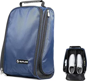 SAPLIZE Golf Shoe Bag, with Mesh Ventilation & Outside Pocket for Golf Aceesories, Breathable Shoe Carrier Tote Bags, Sports Travel Shoe Storage Organizer Bag, Blue